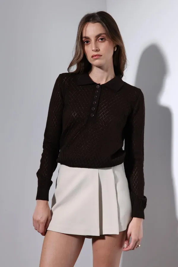 Pull en maille à col polo Antioch Coffee pour femme
