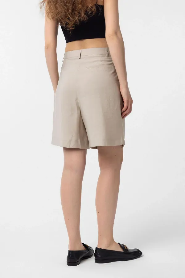 Antioch Bej Pilili Kadın Bermuda Şort