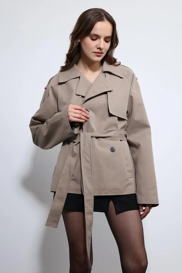 Antioch Bej Kemerli Kısa Trençkot