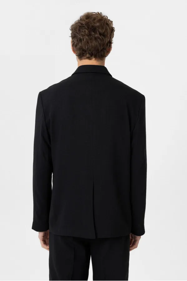 Antioch Siyah Relax Fit Keten Karışımlı Erkek Blazer Ceket