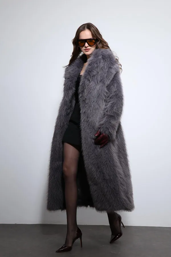 Antioch Anthracite Faux Fur Long Coat