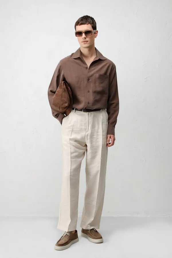 Antioch Coffee Lyocell Blend Wide Collar Men's Shirt
