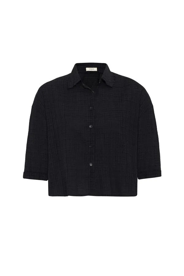 Chemise courte texturée noire Antioch pour femme