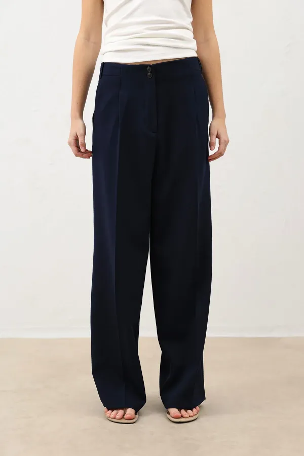 Antioch Navy Blue Wide Leg Women's Trousers with Pens Detail
