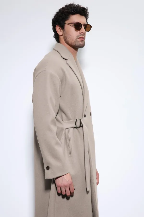 Antioch Bej Kuşaklı Oversize Erkek Kaban