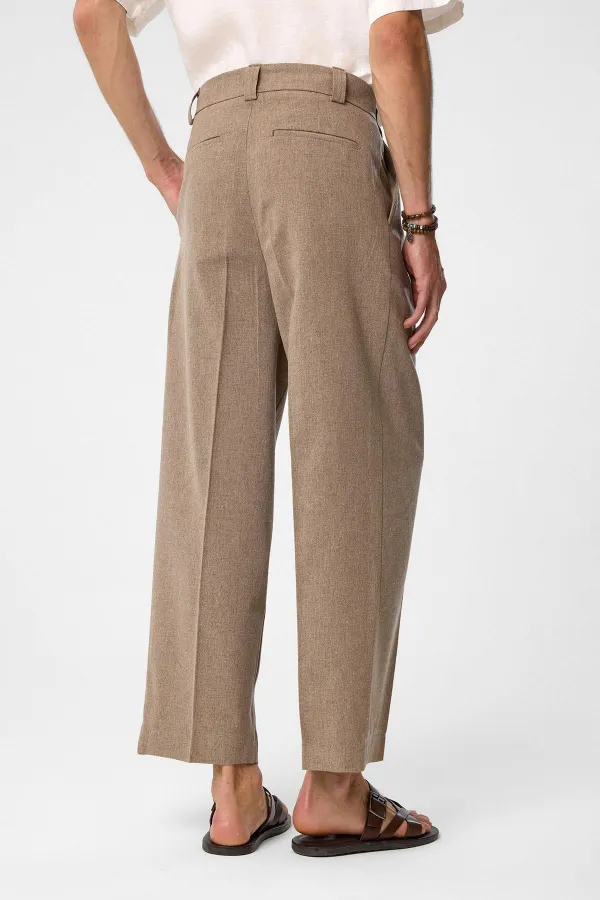 Antioch Kahve Yüksek Bel Pileli Relax Fit Erkek Pantolon