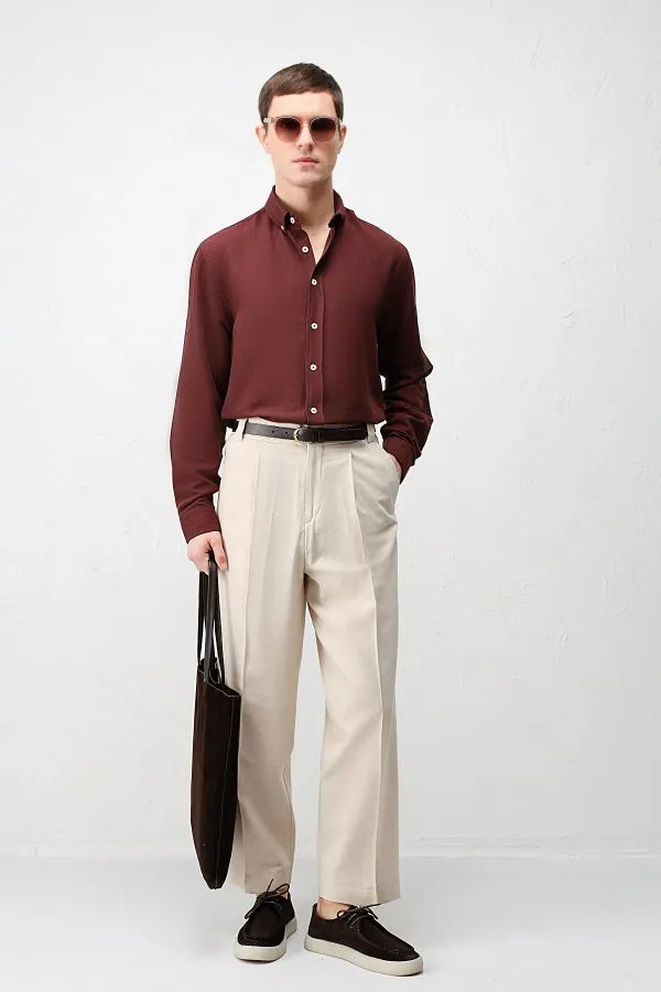 Antioch Burgundy Linen Blend Relaxed Fit Men's Shirt