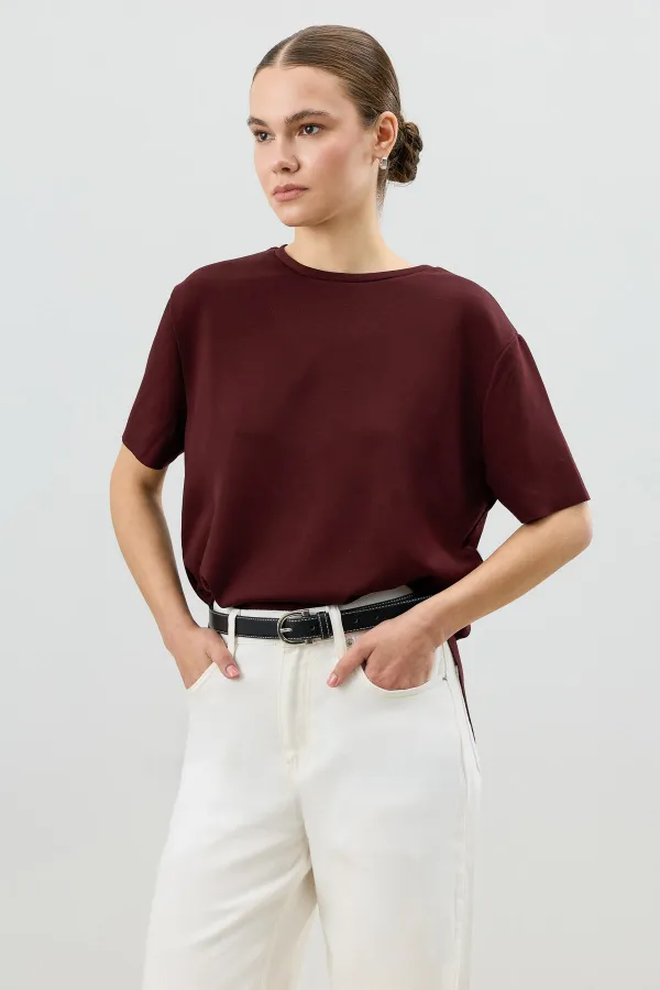 Antioch Bordo Dökümlü Kadın T-Shirt