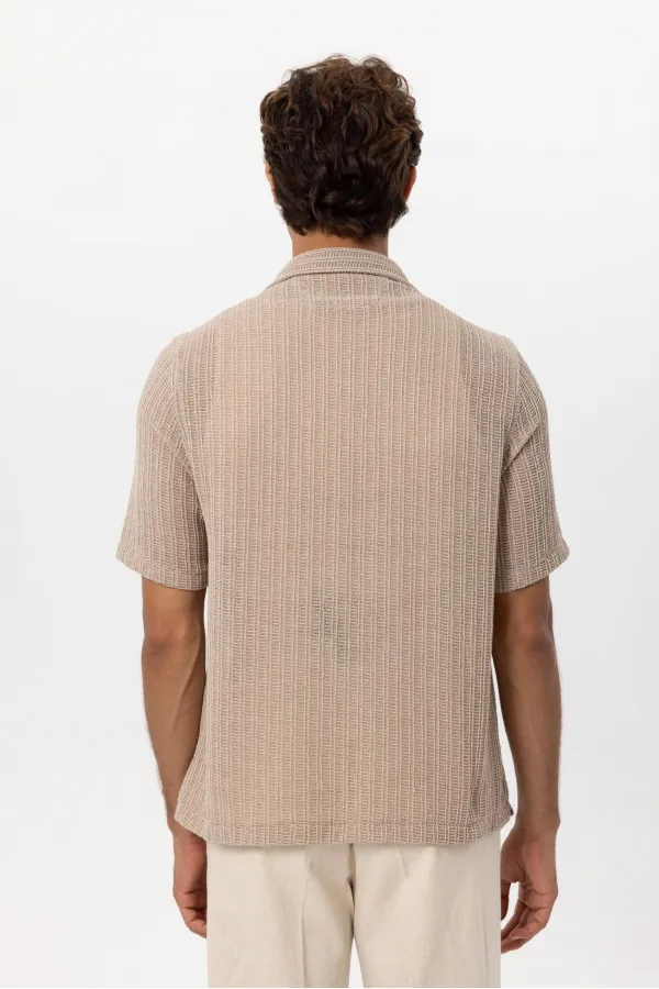 Antioch Beige Textured Crochet Men's Shirt