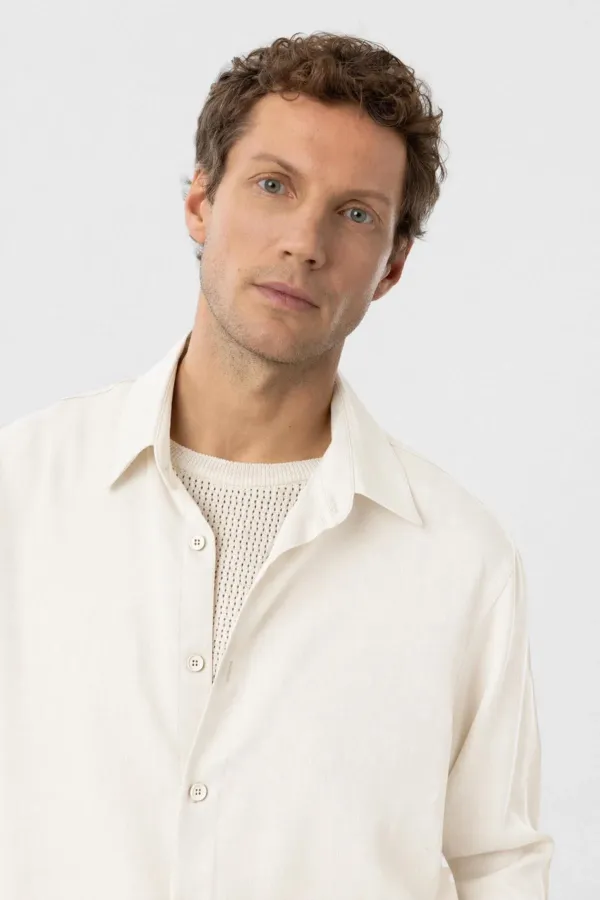 Antioch Ekru Relax Fit Liyosel Kumaş Erkek Gömlek