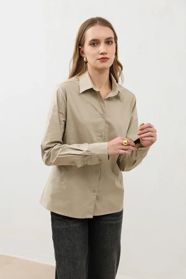 Antioch Beige Basic Slim Fit Women's Shirt