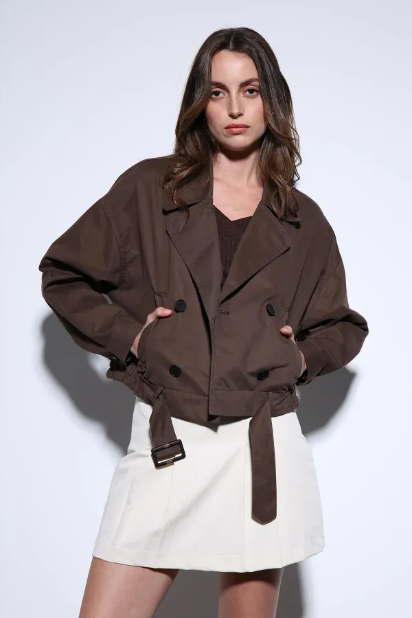 Antioch Coffee Double-Breasted Short Women's Trench Coat