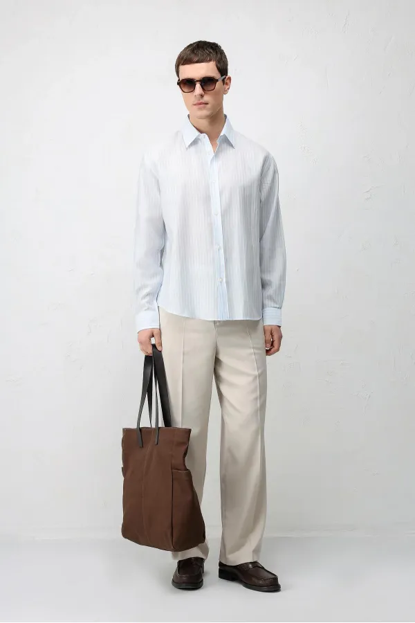 Chemise rayée Antioch Blue en mélange de lyocell, coupe décontractée, pour homme