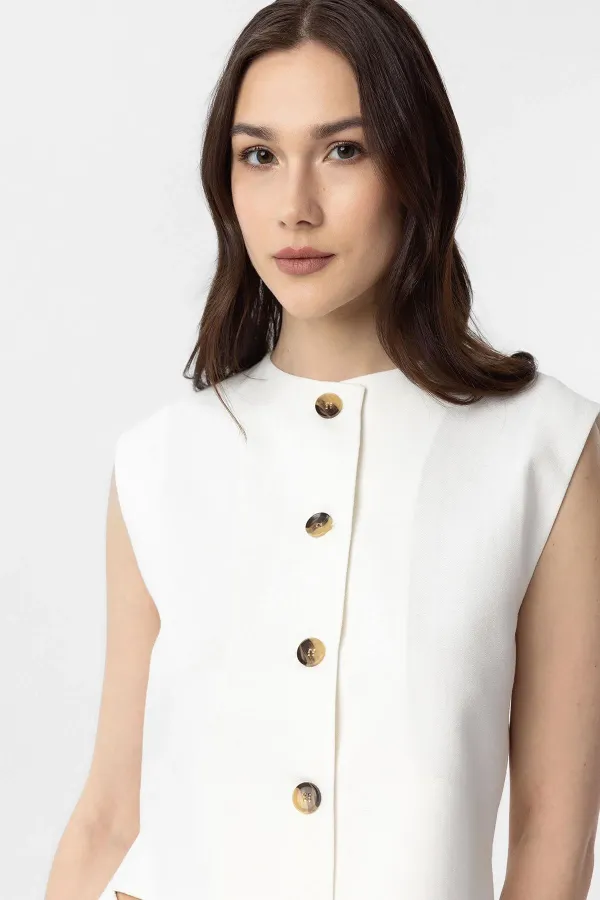Antioch Beyaz Keten Karışımlı Kadın Yelek