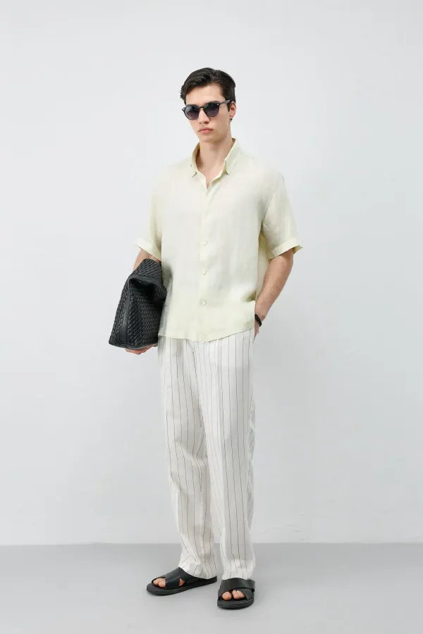 Chemise homme Antioch jaune 100 % lin coupe décontractée