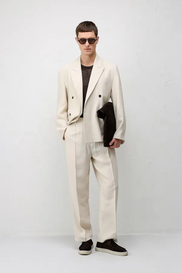 Veste blazer pour homme Antioch Cream en mélange modal, coupe décontractée