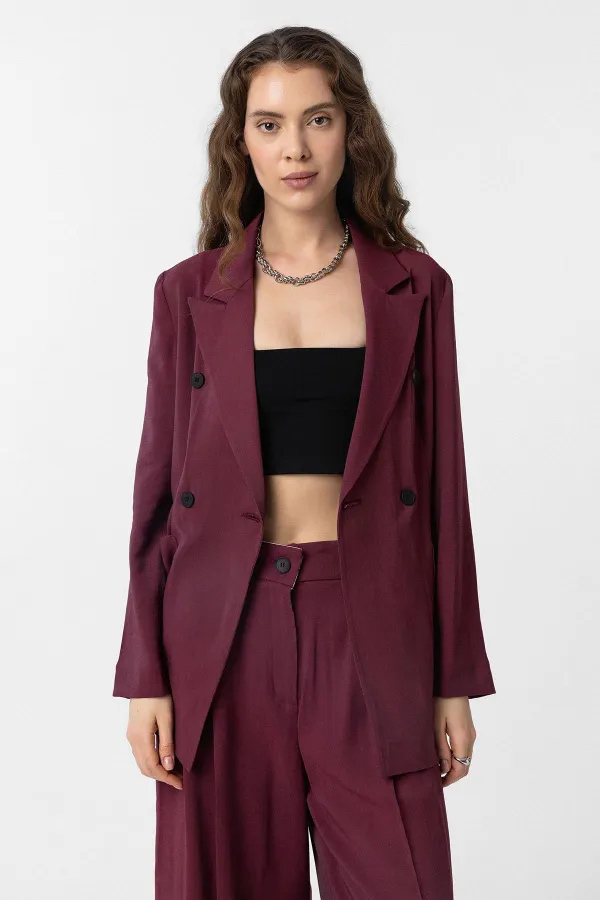 Antioch Bordo Kruvaze Kadın Blazer Ceket