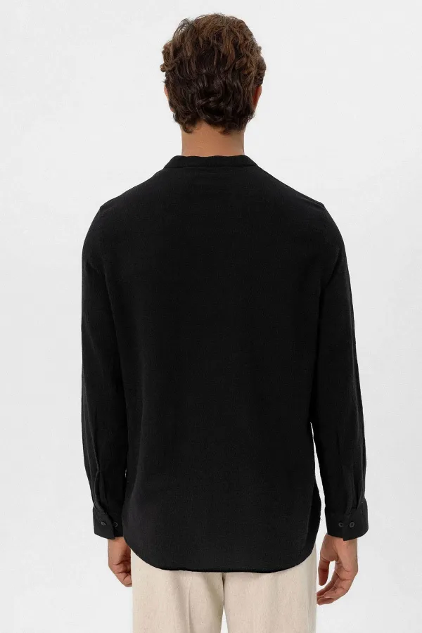 Antioch Black Mandarin Collar Woven Men's Shirt