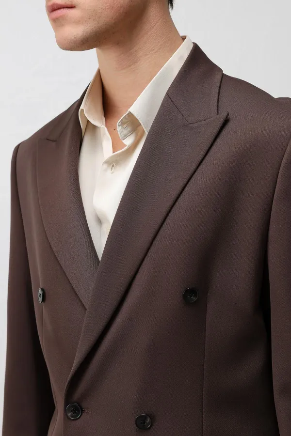 Antioch Koyu Kahve Relax Fit Kruvaze Erkek Blazer Ceket