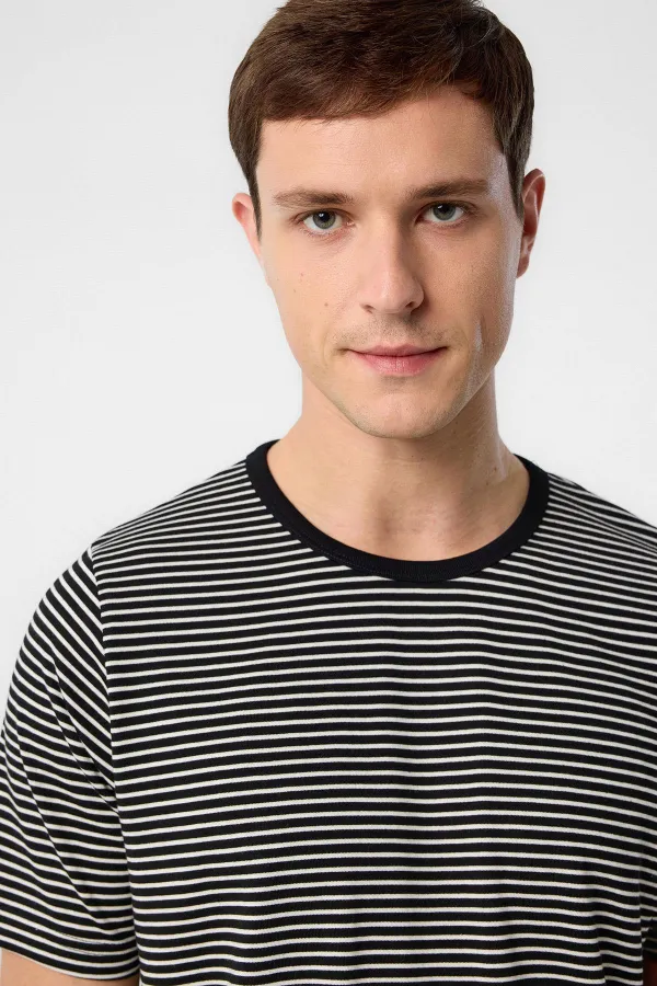 Antioch Siyah Regular Fit Çizgili Erkek T-Shirt