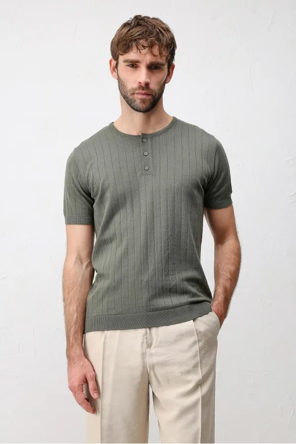 T-shirt en maille texturée kaki Antioch pour homme