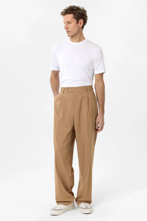 Antioch Camel Baggy Yüksek Bel Erkek Kumaş Pantolon