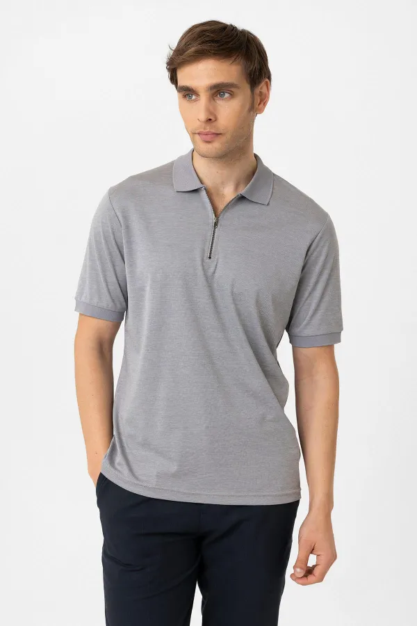 Antioch Gri Fermuarlı Regular Fit Erkek T-Shirt