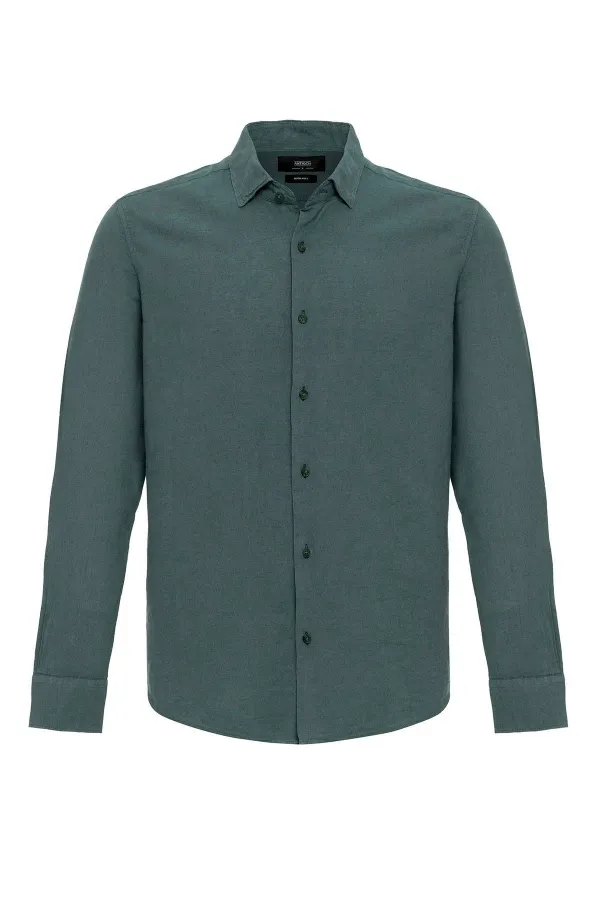 Antioch Green Linen Blend Men's Shirt