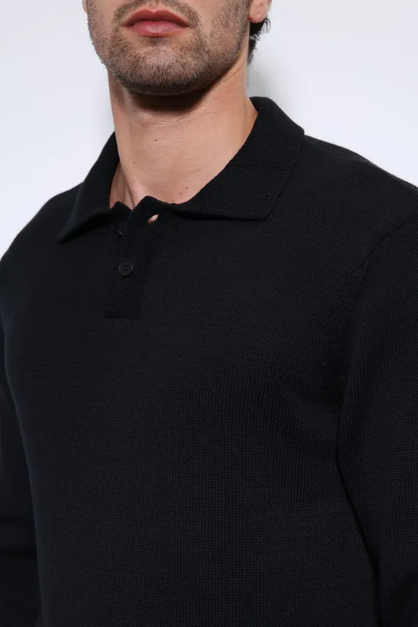 Pull basique pour homme Antioch à col polo noir