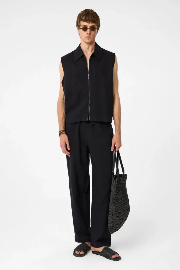 Antioch Black Polo Collar Textured Men's Vest Antioch Black Polo Collar Textured Men's Vest