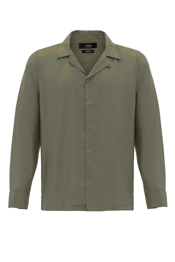 Antioch Khaki Apache Collar Long-Sleeved Men's Shirt