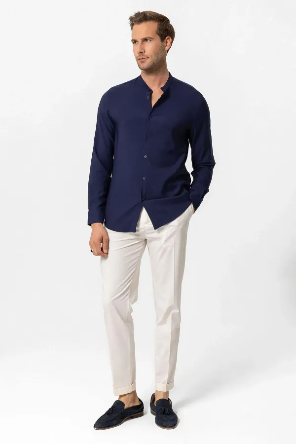 Chemise homme Antioch Navy coupe classique col mandarin
