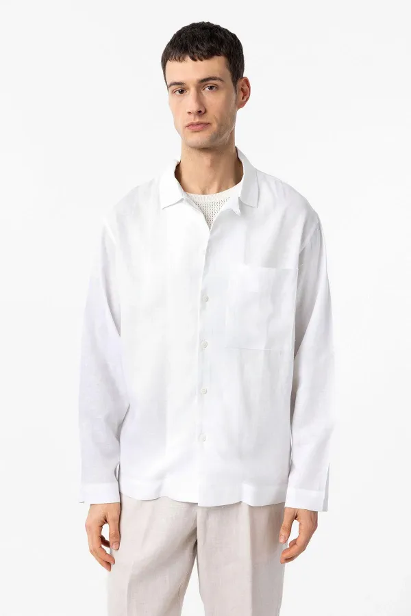 Chemise homme Antioch en lin mélangé blanc, coupe décontractée