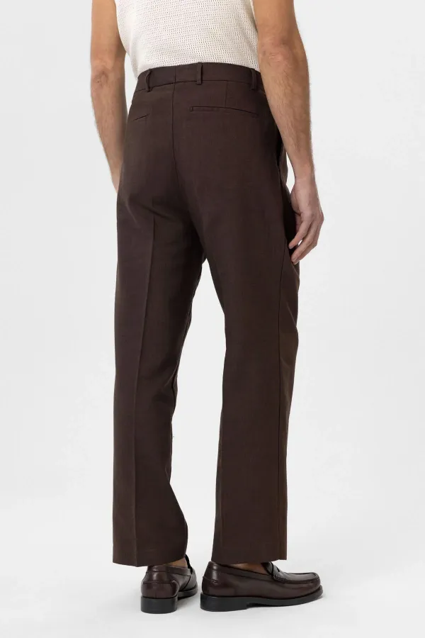 Pantalon homme Antioch Coffee taille haute en lin mélangé