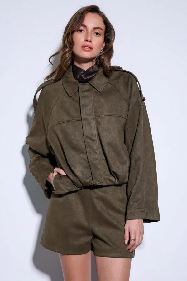 Antioch Haki Süet Görünümlü Bomber Kadın Mont