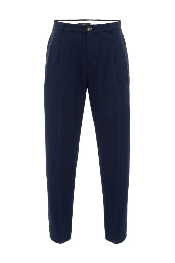 Pantalon homme Antioch bleu marine foncé, taille haute, plissé, coupe décontractée