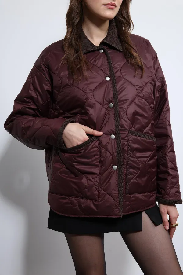 Antioch Bordo Kontrast Yaka Desenli Mont