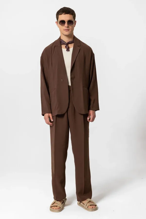 Antioch Kahve Oversize Astarsız Erkek Blazer Ceket