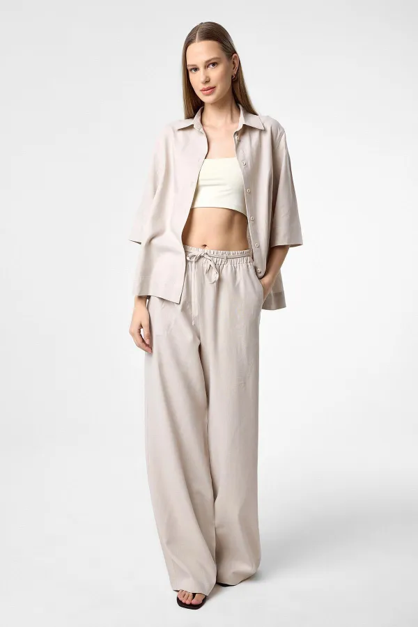 Antioch Bej Keten Karışımlı Kadın Gömlek