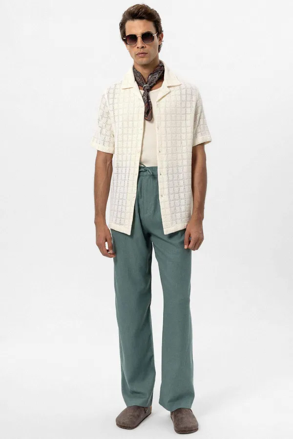 Antioch Ecru Apache Collar Square Knit Men's Shirt