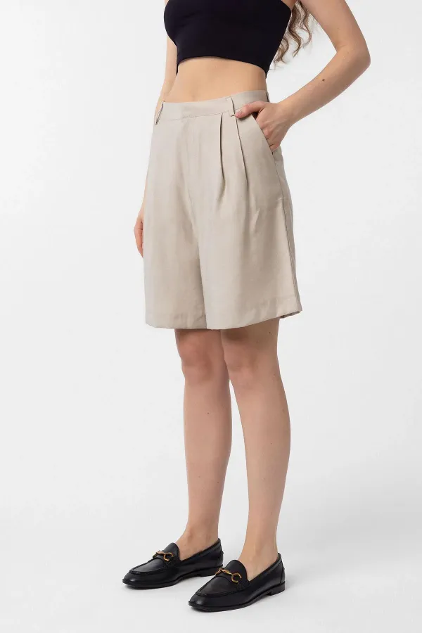 Antioch Bej Pilili Kadın Bermuda Şort