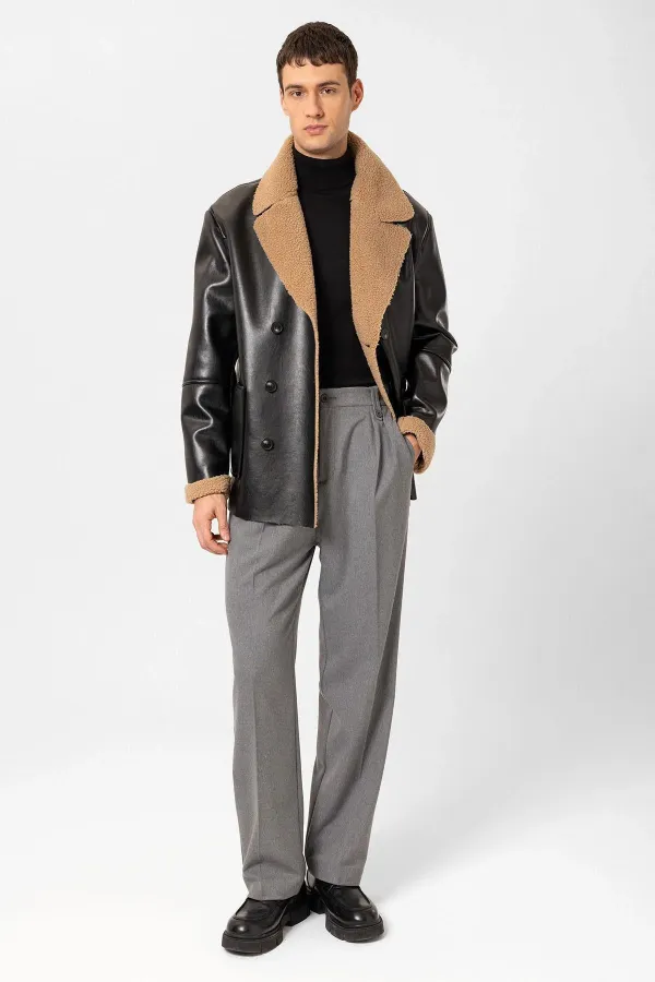 Veste croisée en similicuir pour homme Antioch avec doublure noire.