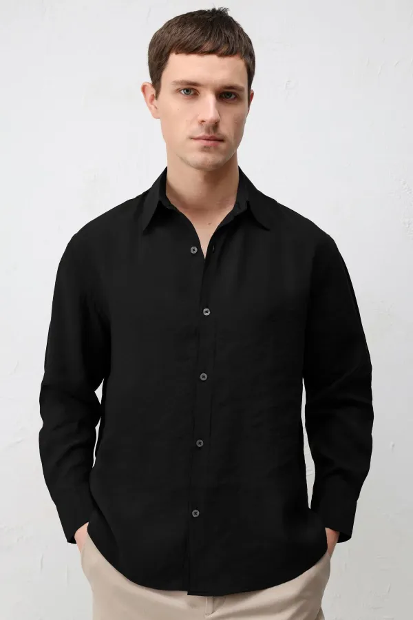 Antioch Siyah Modal Karışımlı Relax Fit Erkek Gömlek