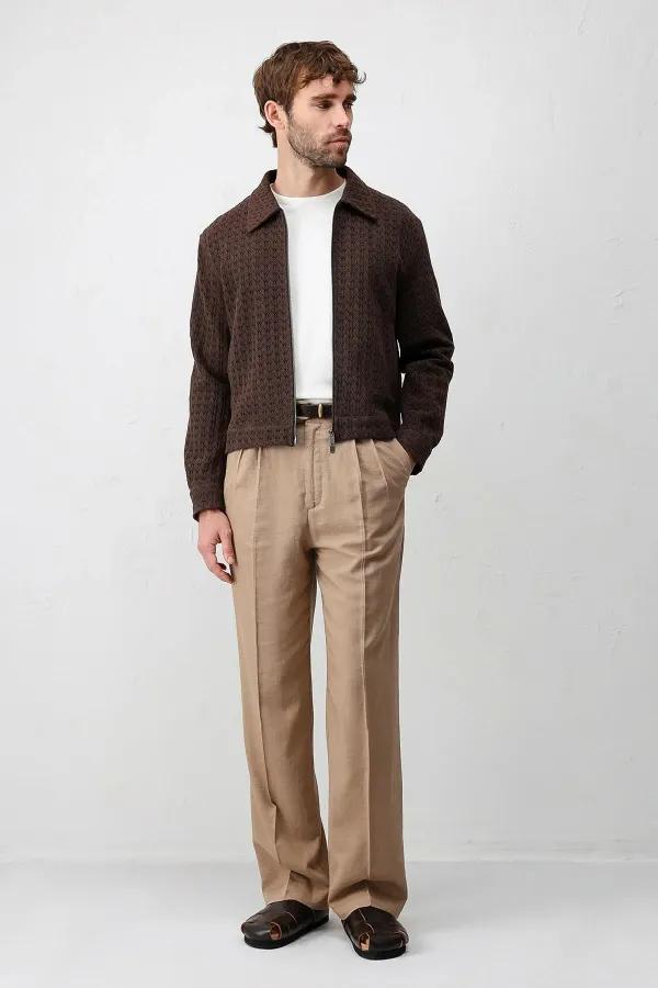 Antioch Men's Jacket with Coffee Texture and Zipper