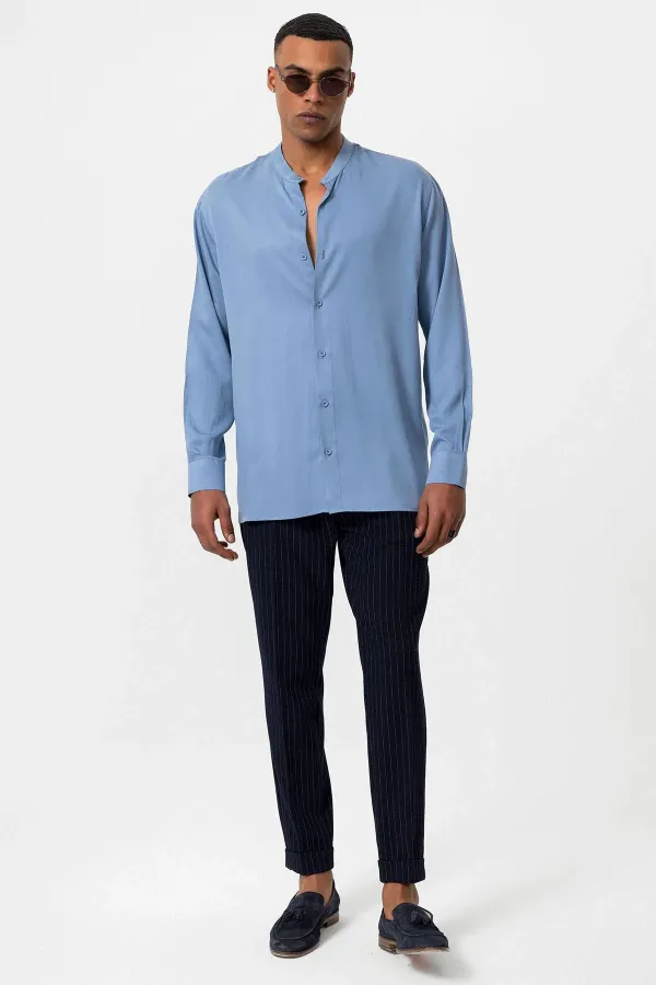 Antioch Baby Blue Mandarin Collar Regular Fit Men's Shirt