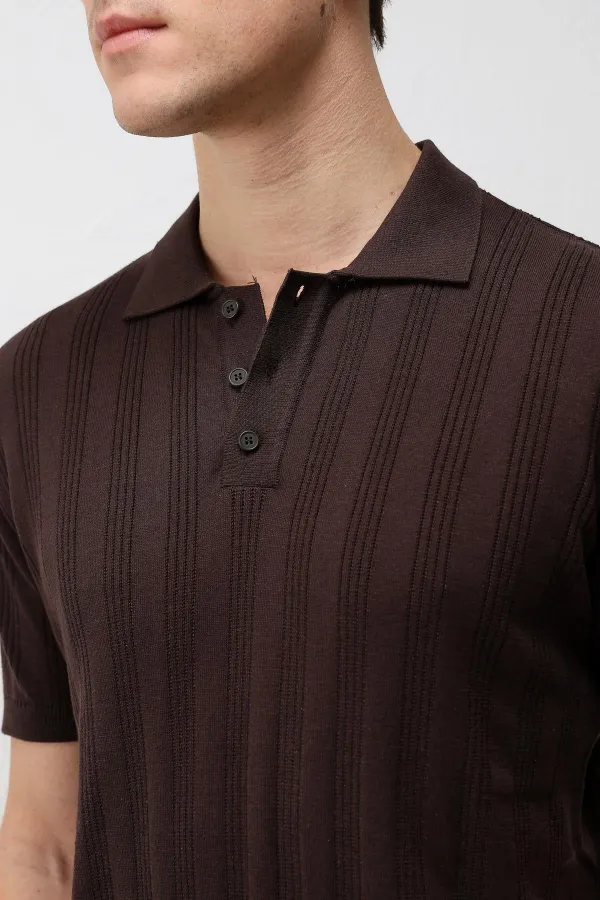 Antioch Coffee Textured Knit Men's Polo T-Shirt