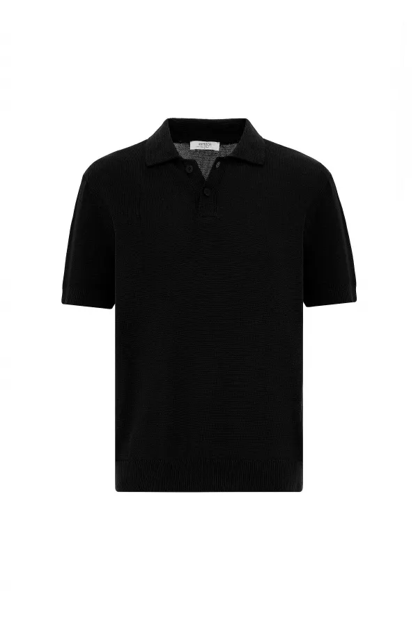 Antioch Siyah 100% Pamuk Polo Yaka Triko T-Shirt
