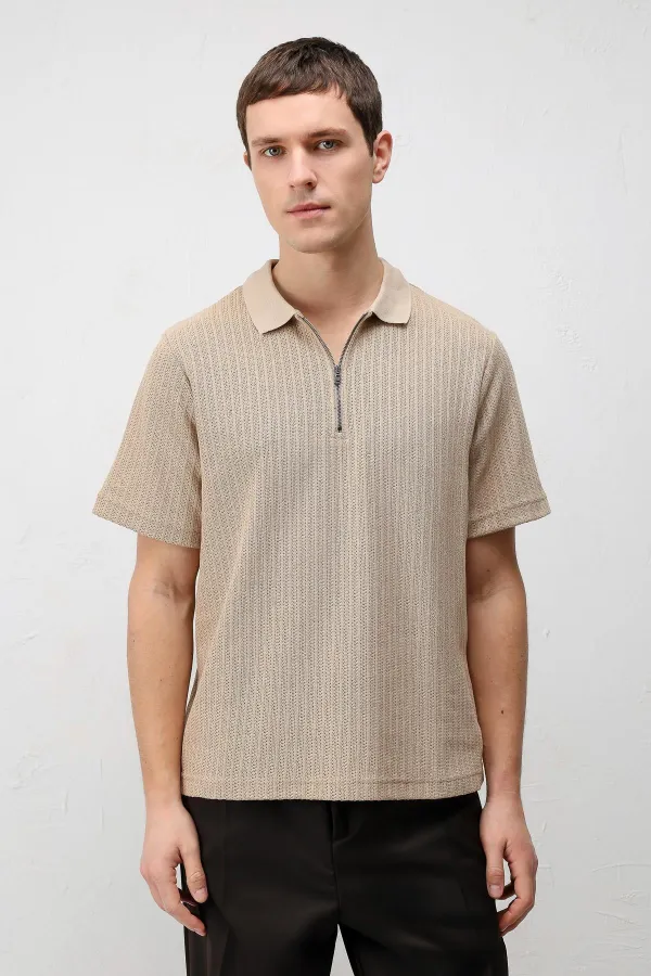 T-shirt homme Antioch beige à col polo texturé