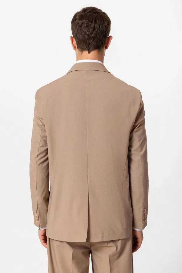 Antioch Açık Kahve Tek Düğme Kruvaze Erkek Blazer Ceket