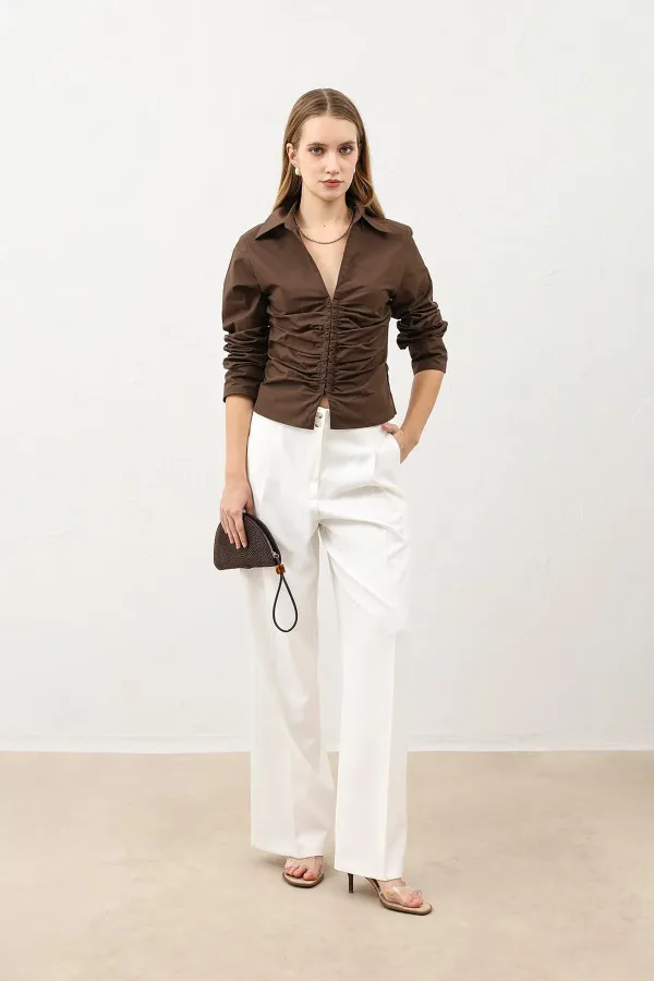 Chemise femme en popeline froncée Antioch Coffee